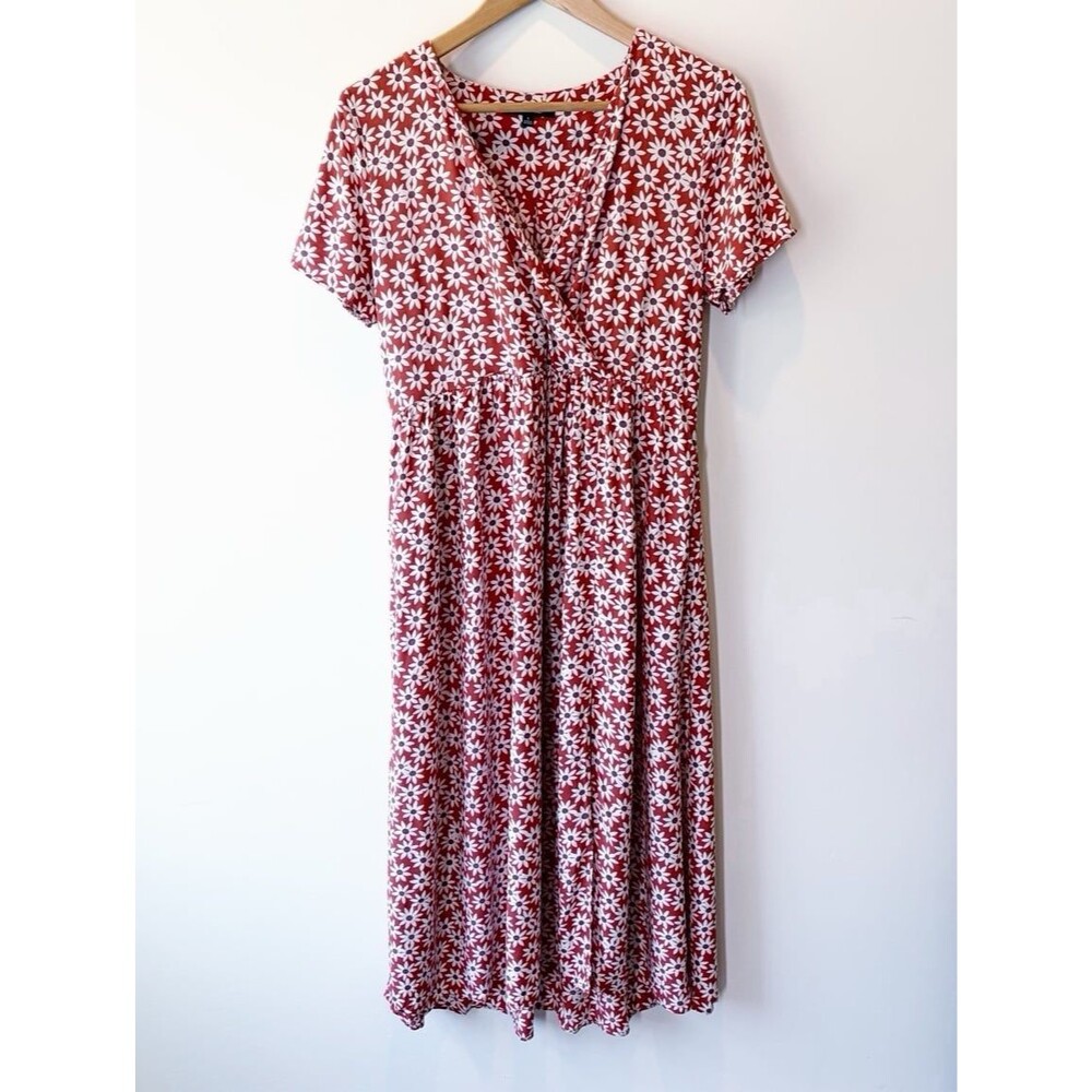 Madewell Red Daisy Floral Midi Dress Faux Wrap Short Sleeve Cottagecore Boho S